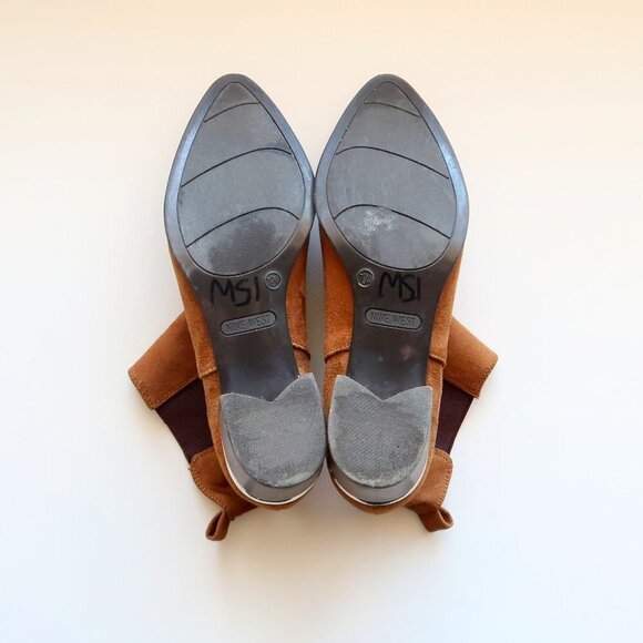 Nine West Brown Suede Almond Toe Block Heel Chelsea Ankle Boots / Booties 7.5 - Picture 6 of 15